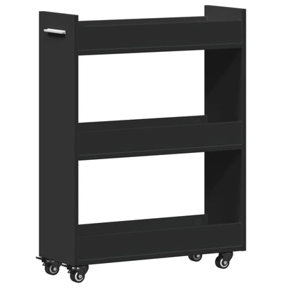 Black Engineered Wood Cabinet with Wheels - 60x22x79 cm