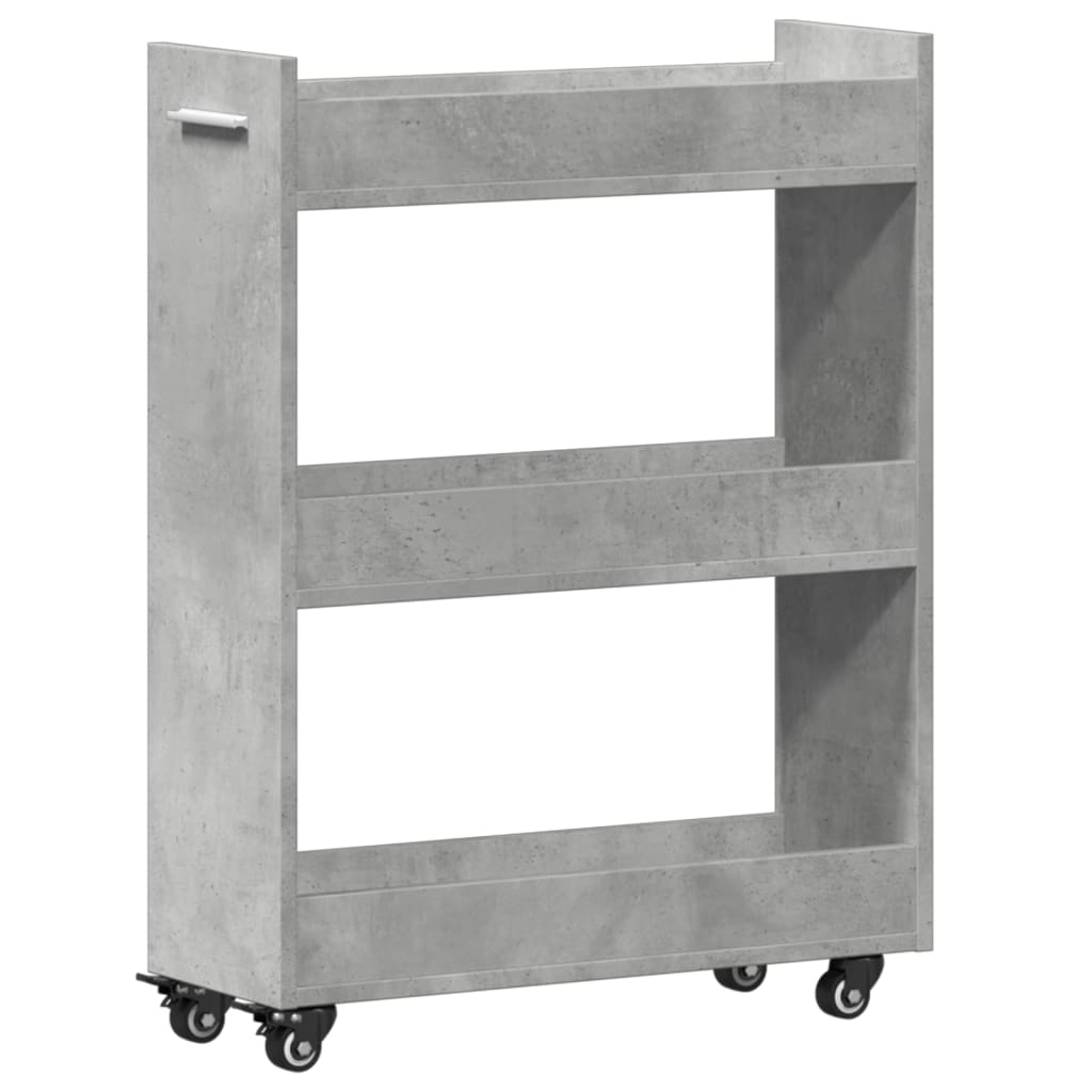 Concrete Grey Engineered Wood Cabinet with Wheels, 60x22x79cm
