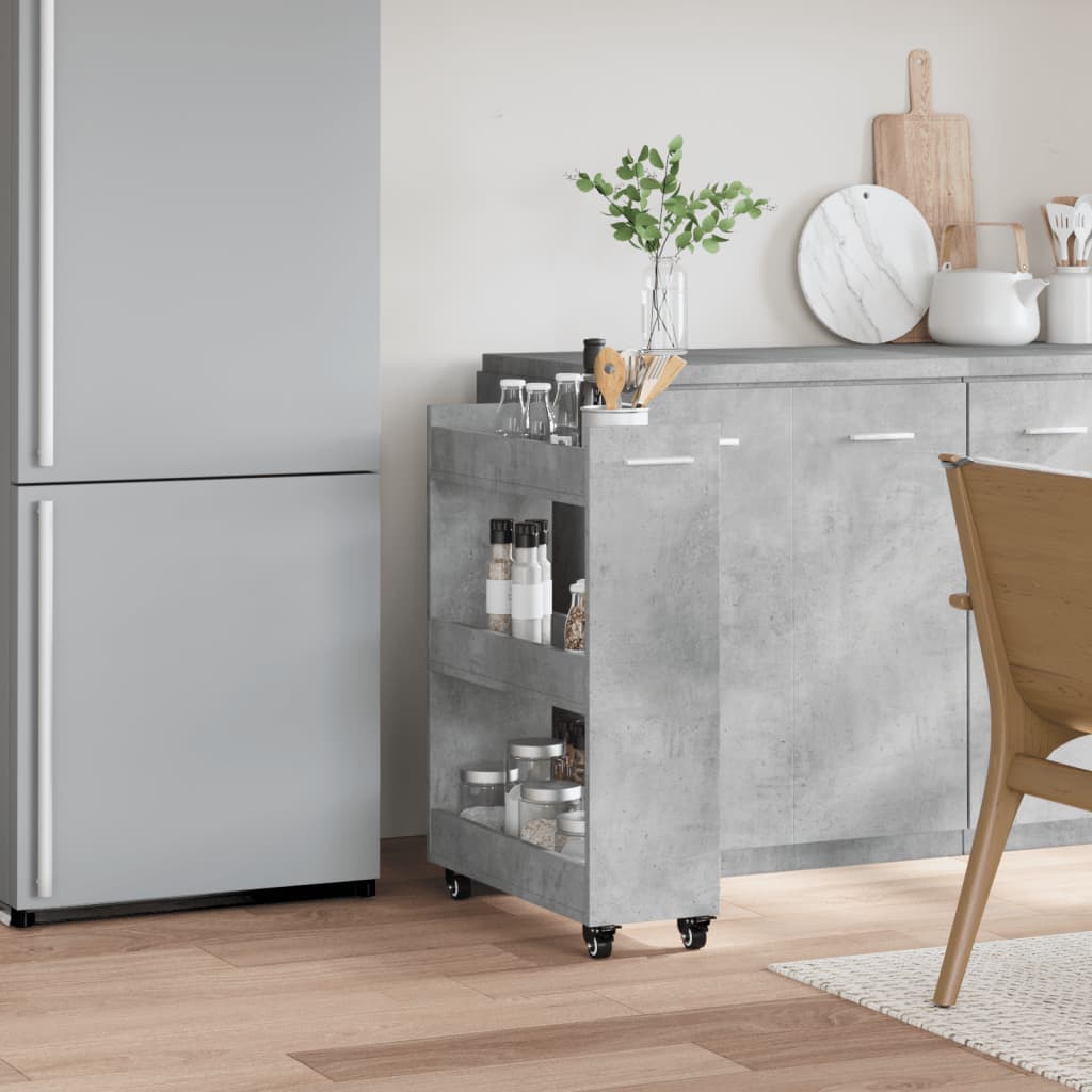 Concrete Grey Engineered Wood Cabinet with Wheels, 60x22x79cm