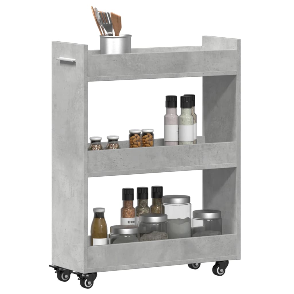 Concrete Grey Engineered Wood Cabinet with Wheels, 60x22x79cm