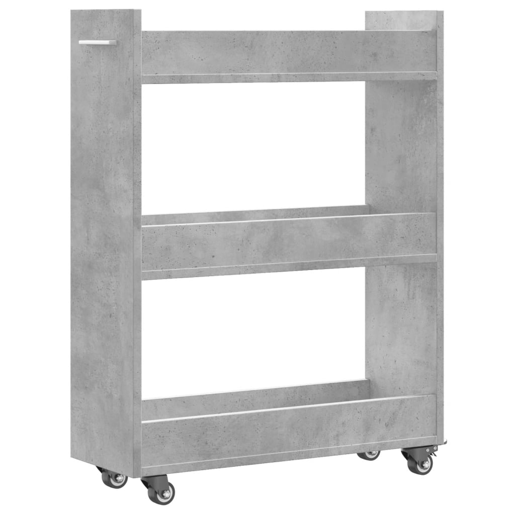 Concrete Grey Engineered Wood Cabinet with Wheels, 60x22x79cm