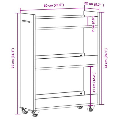 Concrete Grey Engineered Wood Cabinet with Wheels, 60x22x79cm