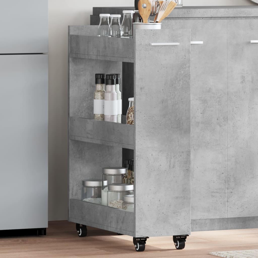 Concrete Grey Engineered Wood Cabinet with Wheels, 60x22x79cm
