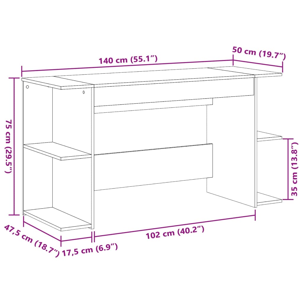Grey Sonoma Engineered Wood Desk 140x50x75 cm - Stylish & Durable