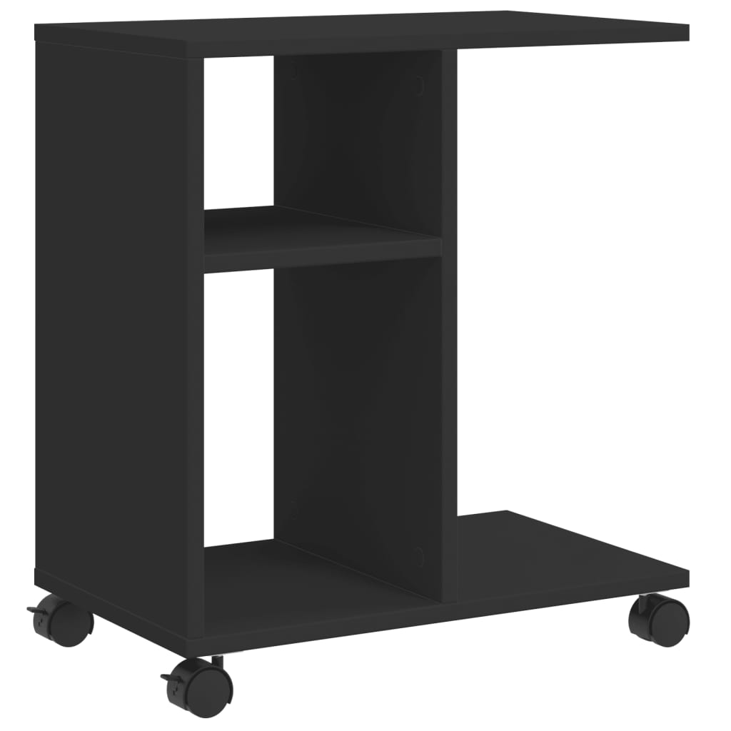 Black Engineered Wood Side Table with Wheels, 50x30x55 cm
