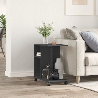 Black Engineered Wood Side Table with Wheels, 50x30x55 cm