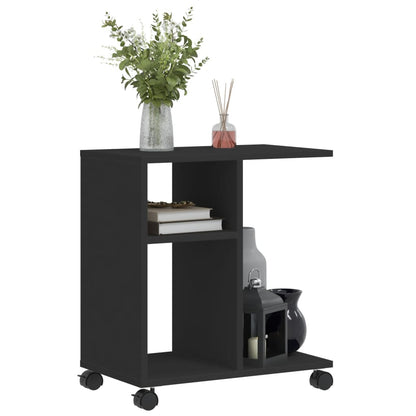 Black Engineered Wood Side Table with Wheels, 50x30x55 cm