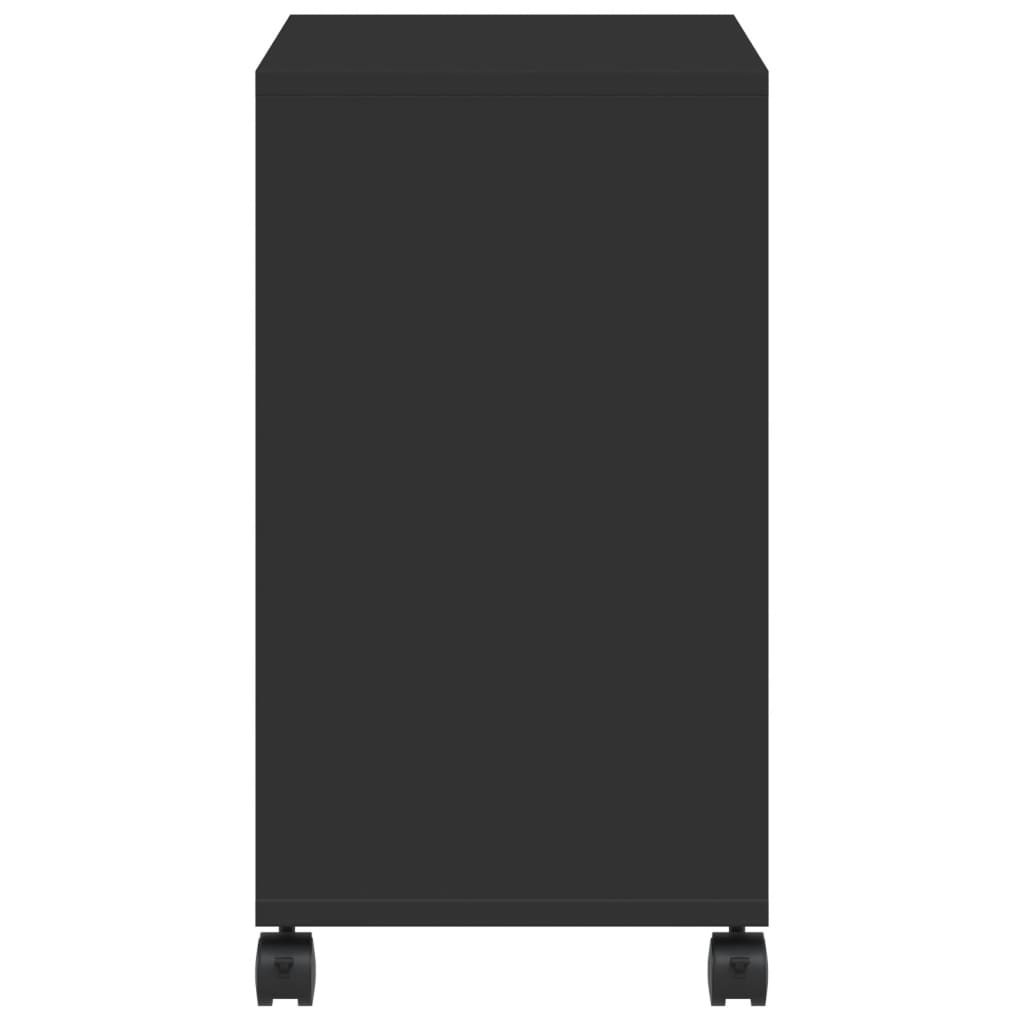 Black Engineered Wood Side Table with Wheels, 50x30x55 cm