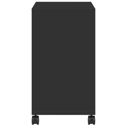 Black Engineered Wood Side Table with Wheels, 50x30x55 cm