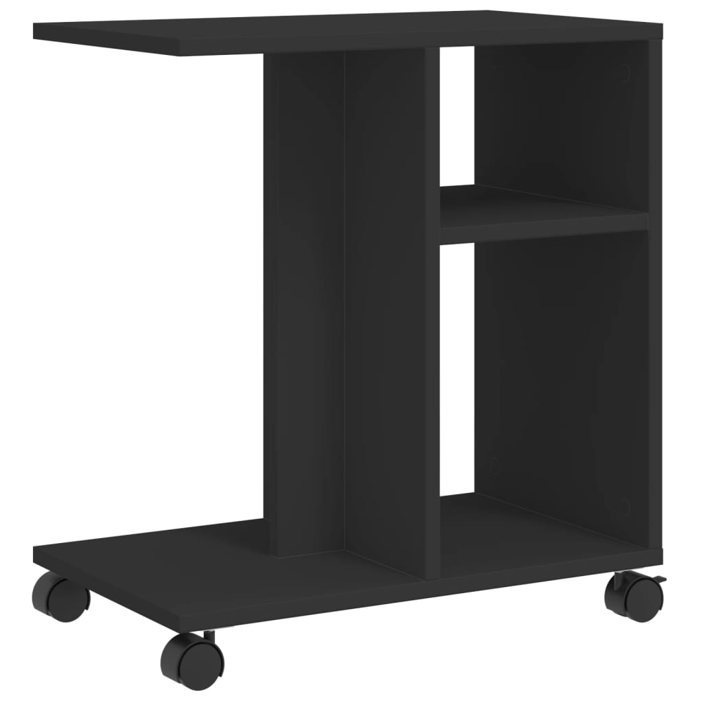 Black Engineered Wood Side Table with Wheels, 50x30x55 cm