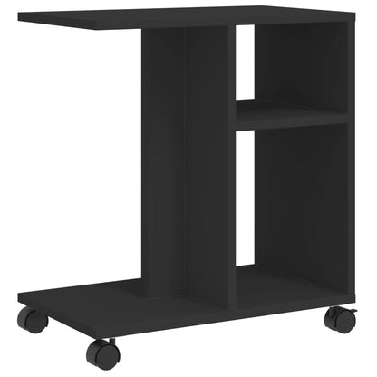 Black Engineered Wood Side Table with Wheels, 50x30x55 cm