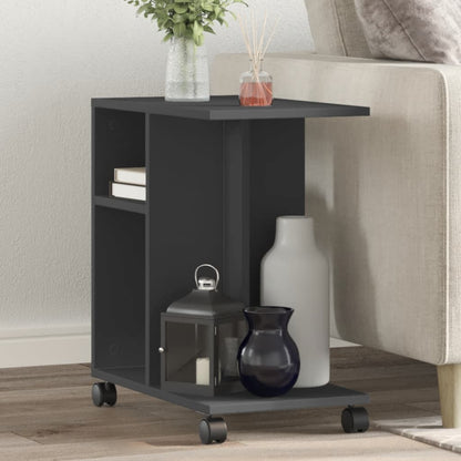 Black Engineered Wood Side Table with Wheels, 50x30x55 cm