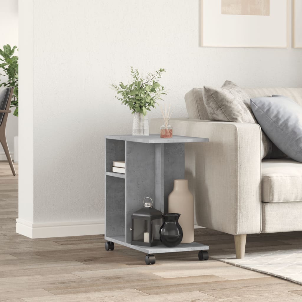 Mobile Concrete Grey Side Table, 50x30x55 cm, Engineered Wood