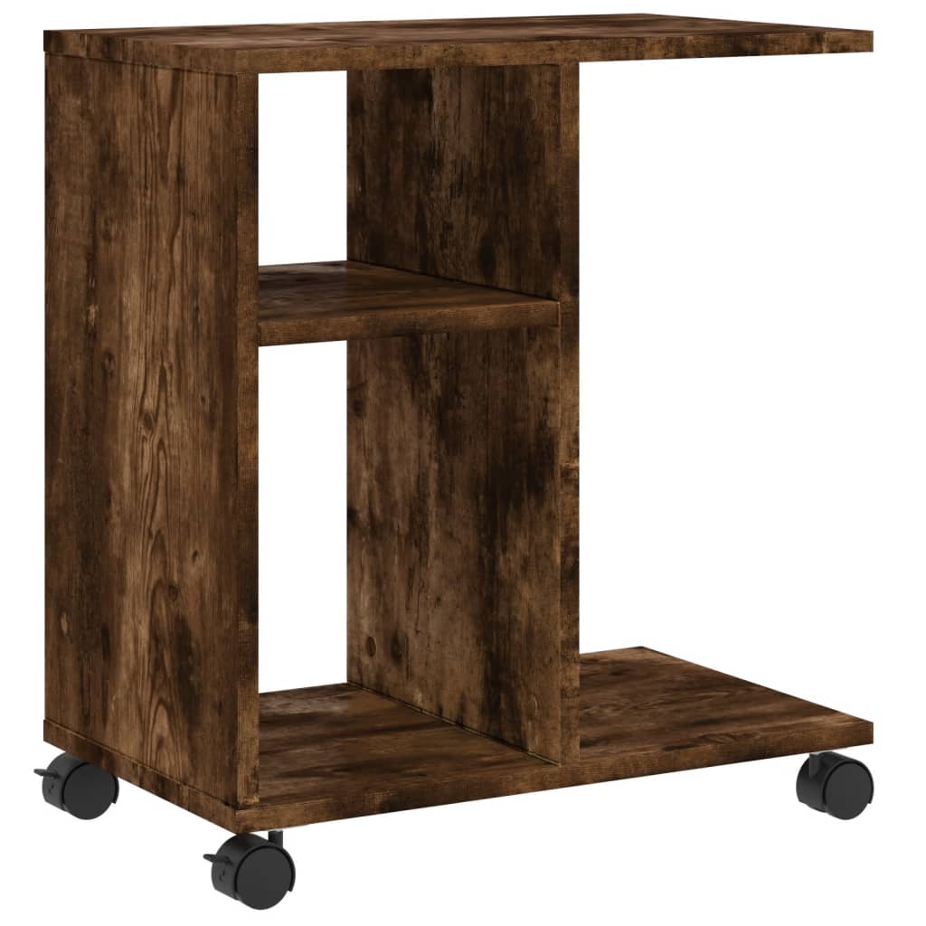 Mobile Side Table w/ Wheels, Smoked Oak, 50x30x55 cm Wood Finish