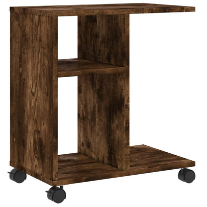 Mobile Side Table w/ Wheels, Smoked Oak, 50x30x55 cm Wood Finish