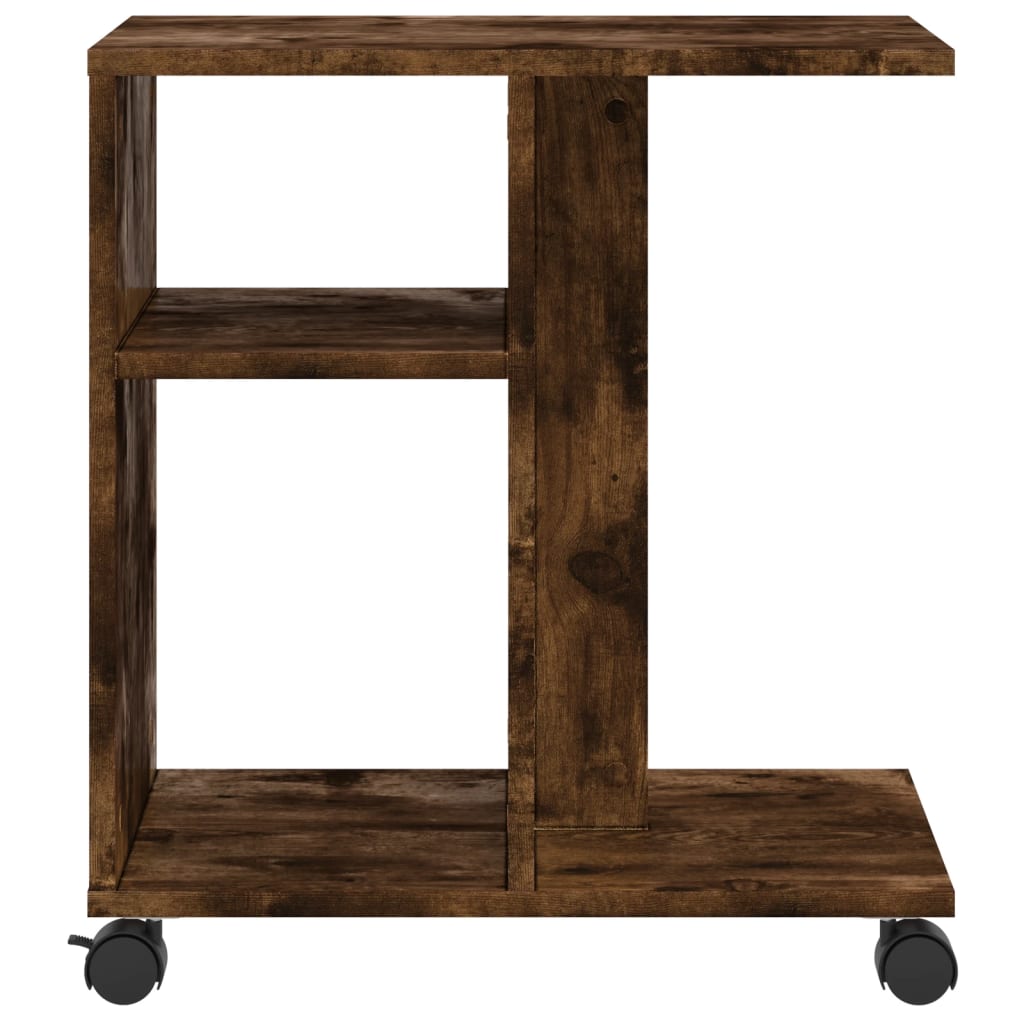 Mobile Side Table w/ Wheels, Smoked Oak, 50x30x55 cm Wood Finish
