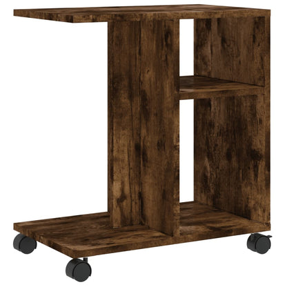 Mobile Side Table w/ Wheels, Smoked Oak, 50x30x55 cm Wood Finish