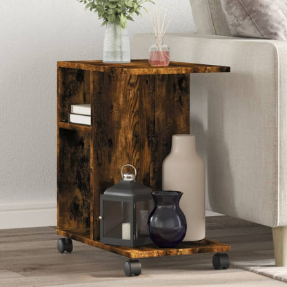 Mobile Side Table w/ Wheels, Smoked Oak, 50x30x55 cm Wood Finish