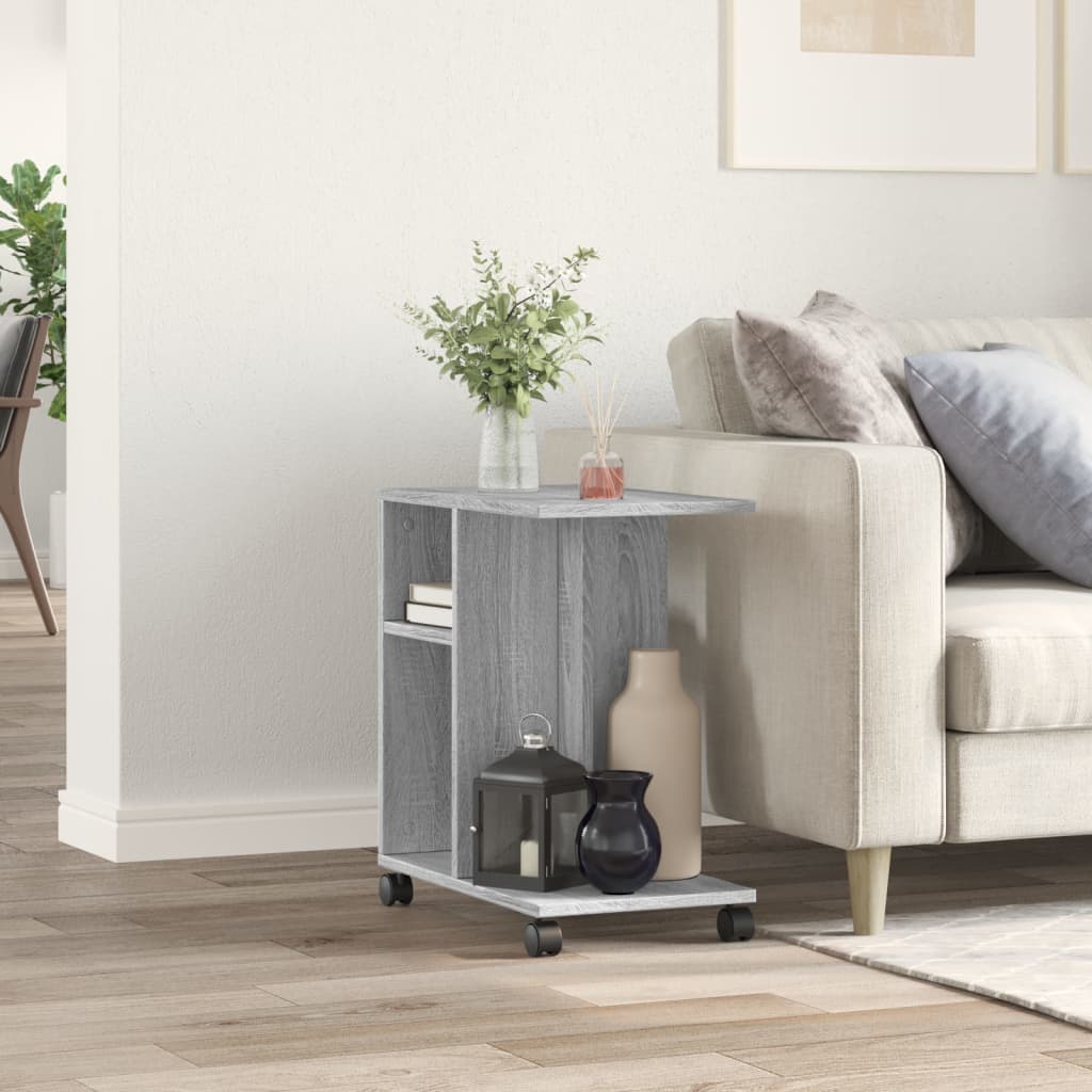 Grey Sonoma Side Table with Wheels, 50x30x55 cm, Engineered Wood