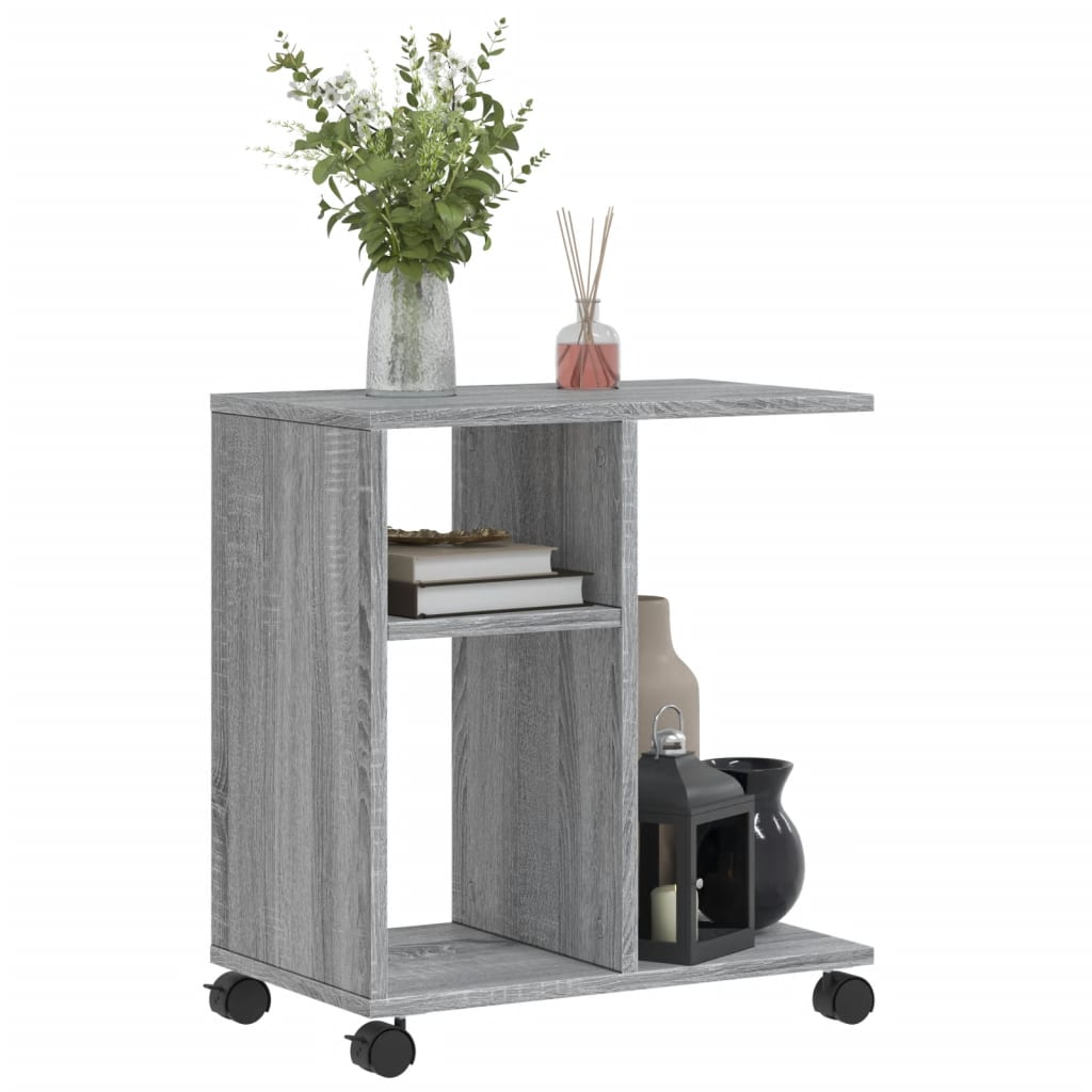 Grey Sonoma Side Table with Wheels, 50x30x55 cm, Engineered Wood