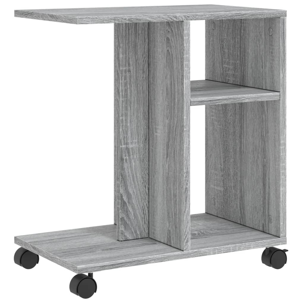 Grey Sonoma Side Table with Wheels, 50x30x55 cm, Engineered Wood