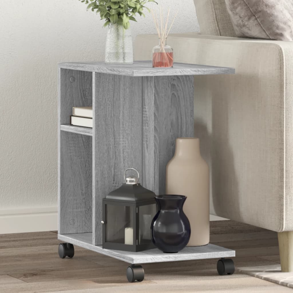 Grey Sonoma Side Table with Wheels, 50x30x55 cm, Engineered Wood