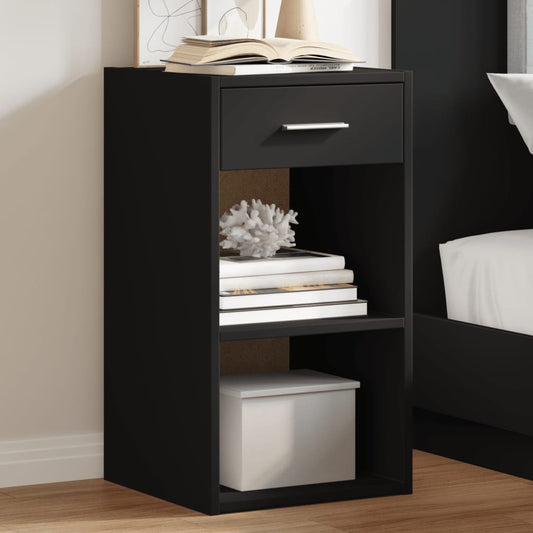 Sleek Black Engineered Wood Bedside Cabinets Set - 2 Pcs, 35x34x65 cm