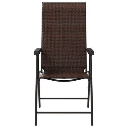 Brown Poly Rattan Folding Garden Chairs, Set of 2 - Stylish & Durable