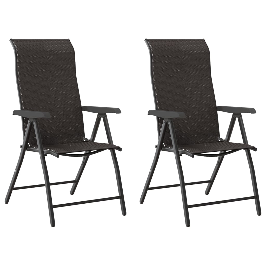 2-Piece Black Coffee Poly Rattan Folding Garden Chairs Set