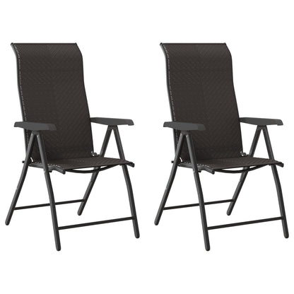 2-Piece Black Coffee Poly Rattan Folding Garden Chairs Set