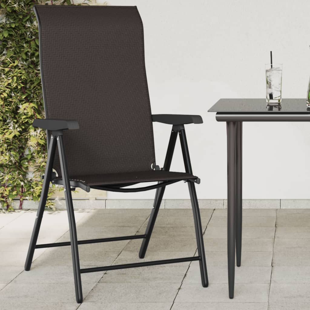 2-Piece Black Coffee Poly Rattan Folding Garden Chairs Set