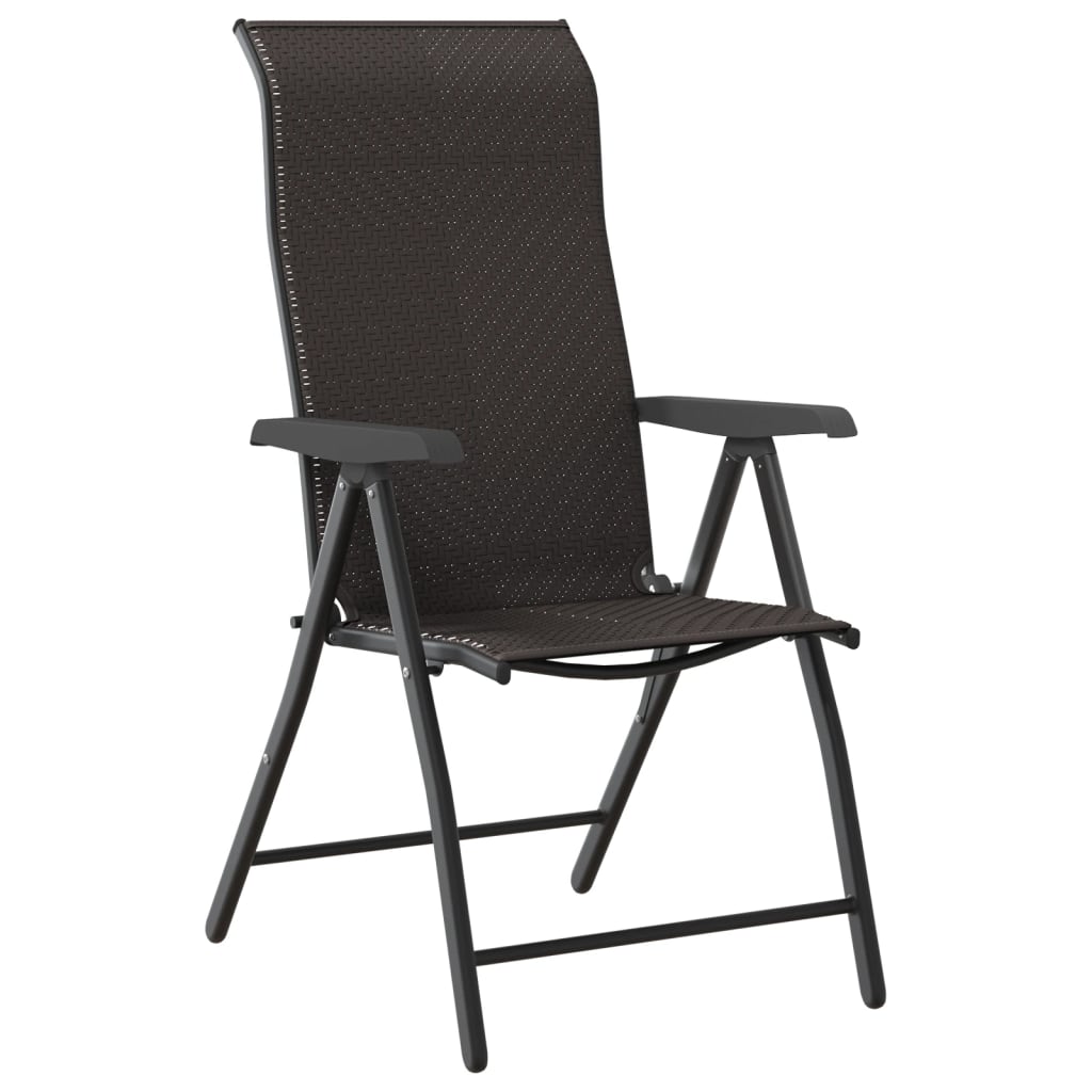2-Piece Black Coffee Poly Rattan Folding Garden Chairs Set