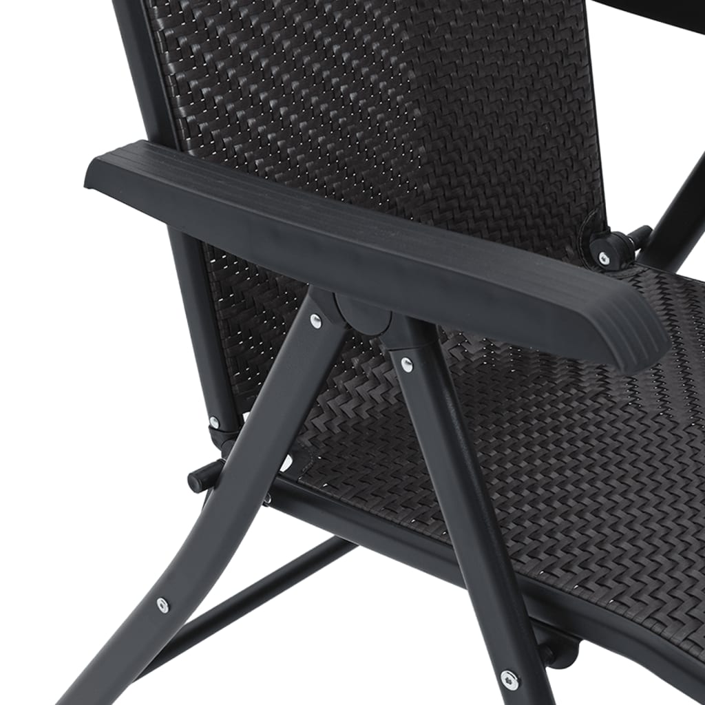 2-Piece Black Coffee Poly Rattan Folding Garden Chairs Set