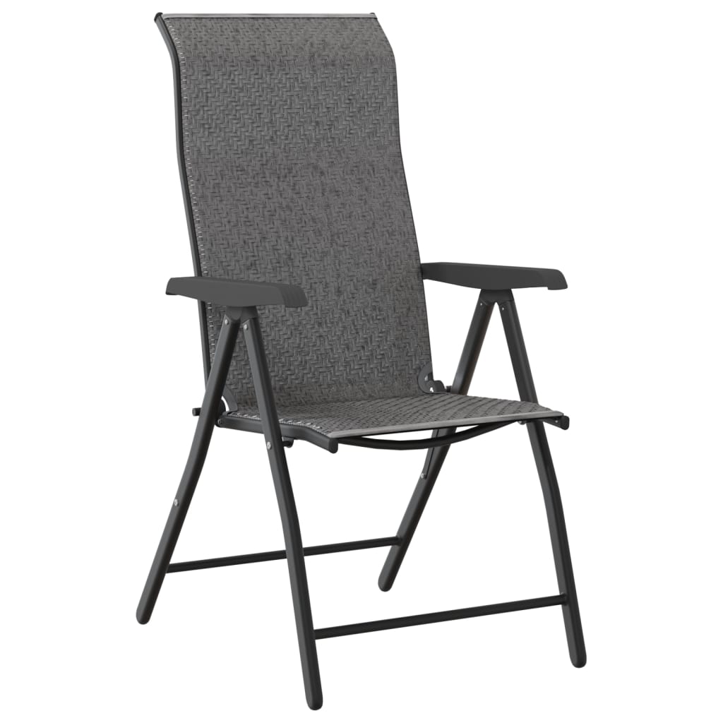 2 Pcs Grey Poly Rattan Folding Garden Chairs - Stylish & Durable