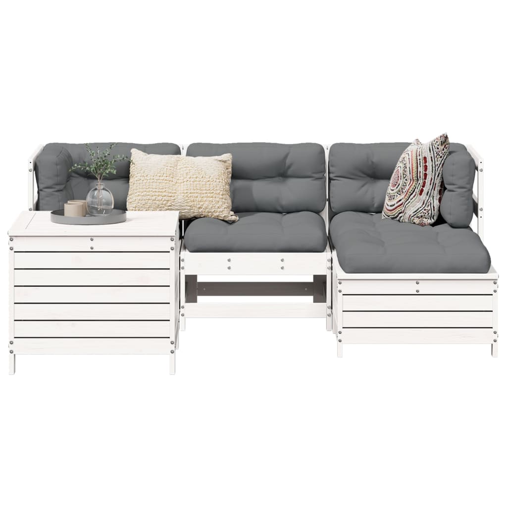 5 Piece Garden Sofa Set White Solid Wood Pine