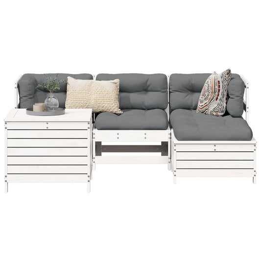 5 Piece Garden Sofa Set White Solid Wood Pine