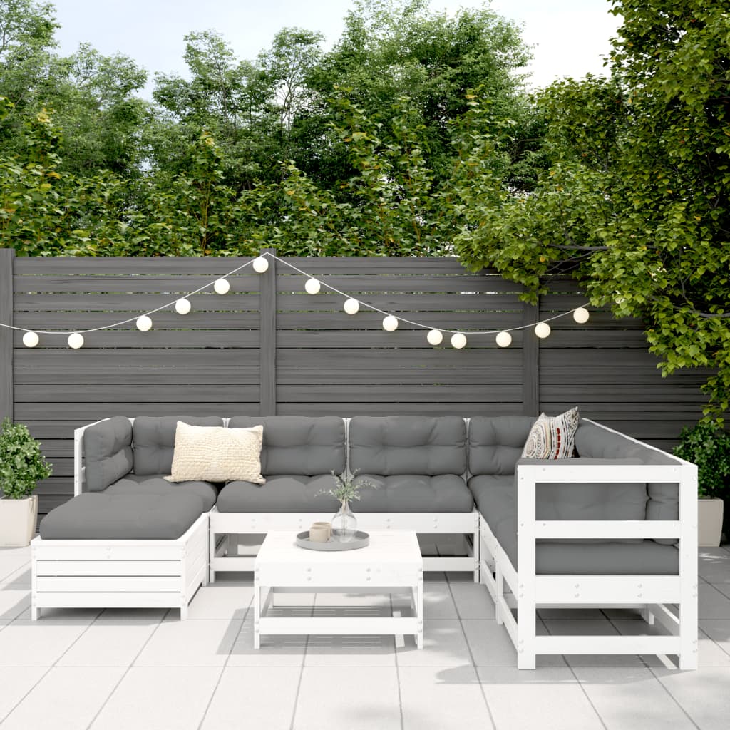 8 Piece Garden Sofa Set White Solid Wood Pine