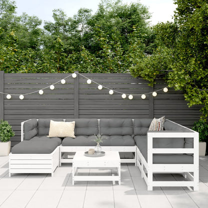 8 Piece Garden Sofa Set White Solid Wood Pine