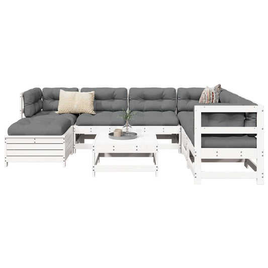 8 Piece Garden Sofa Set White Solid Wood Pine