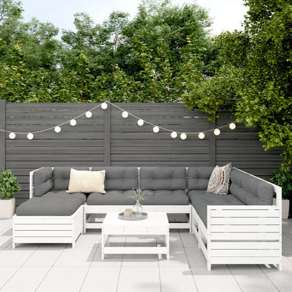 8 Piece Garden Sofa Set White Solid Wood Pine
