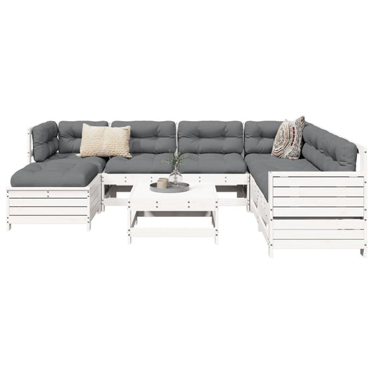 8 Piece Garden Sofa Set White Solid Wood Pine
