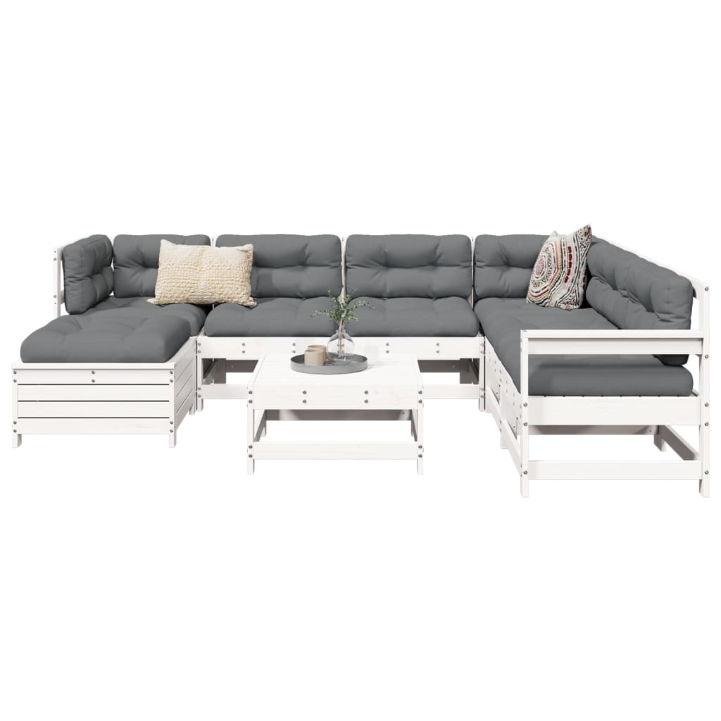 8 Piece Garden Sofa Set White Solid Wood Pine
