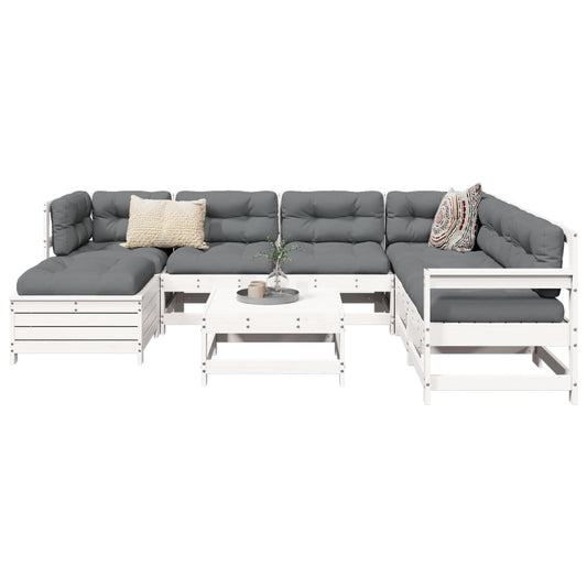 8 Piece Garden Sofa Set White Solid Wood Pine