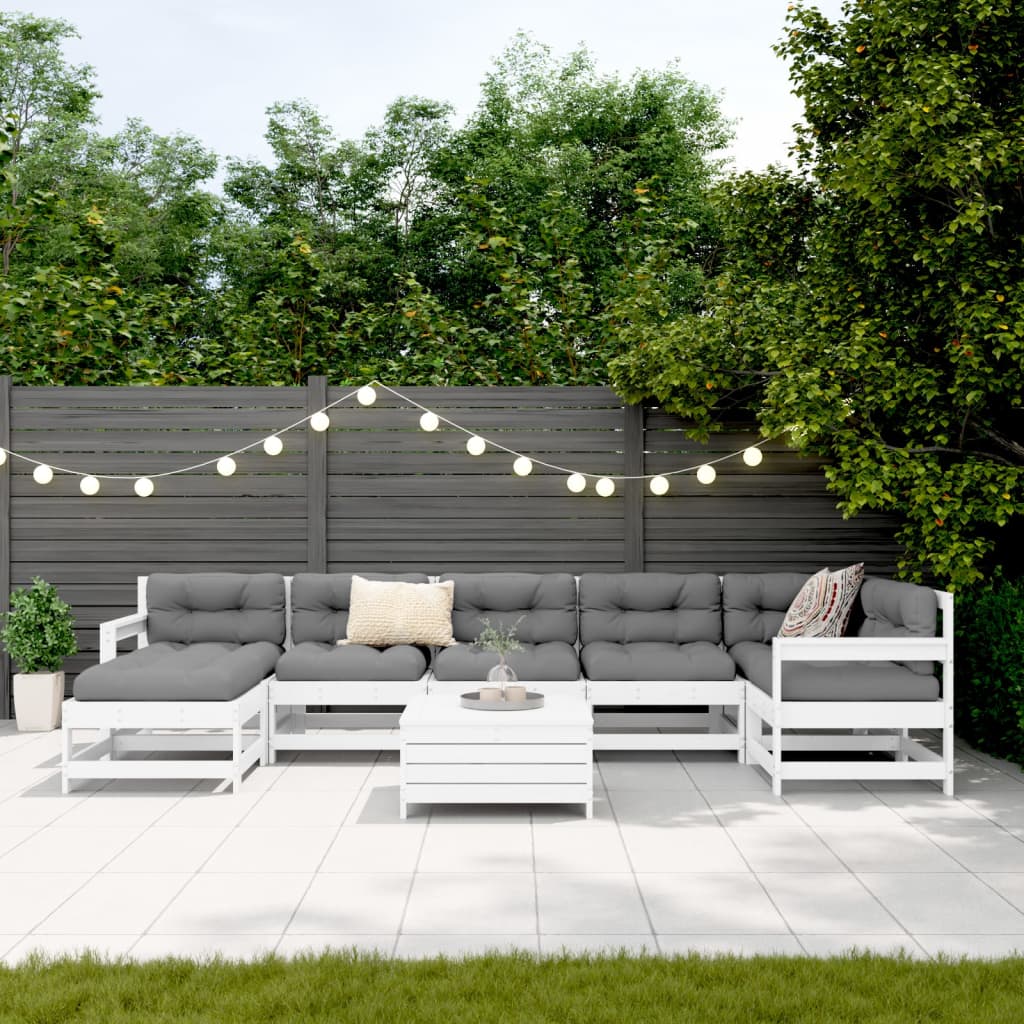 8 Piece Garden Sofa Set White Solid Wood Pine