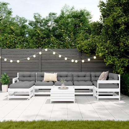 8 Piece Garden Sofa Set White Solid Wood Pine