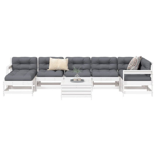 8 Piece Garden Sofa Set White Solid Wood Pine
