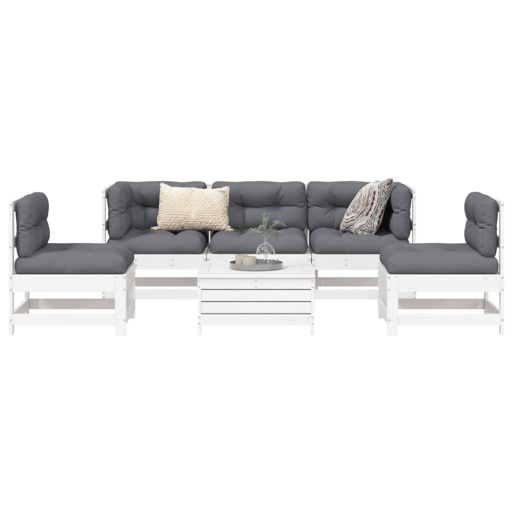 6 Piece Garden Sofa Set White Solid Wood Pine