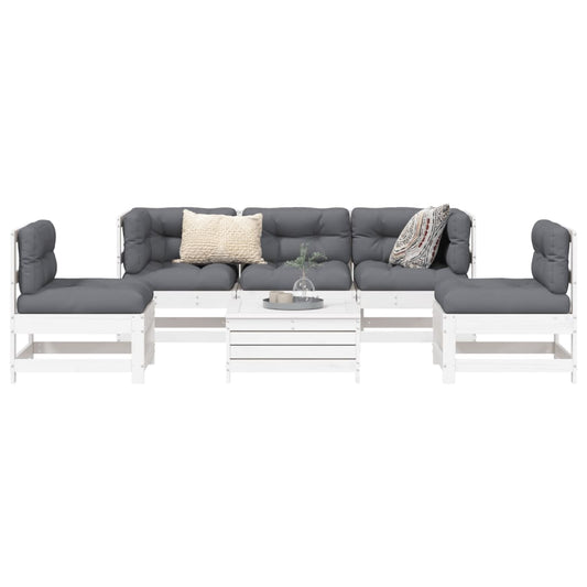 6 Piece Garden Sofa Set White Solid Wood Pine