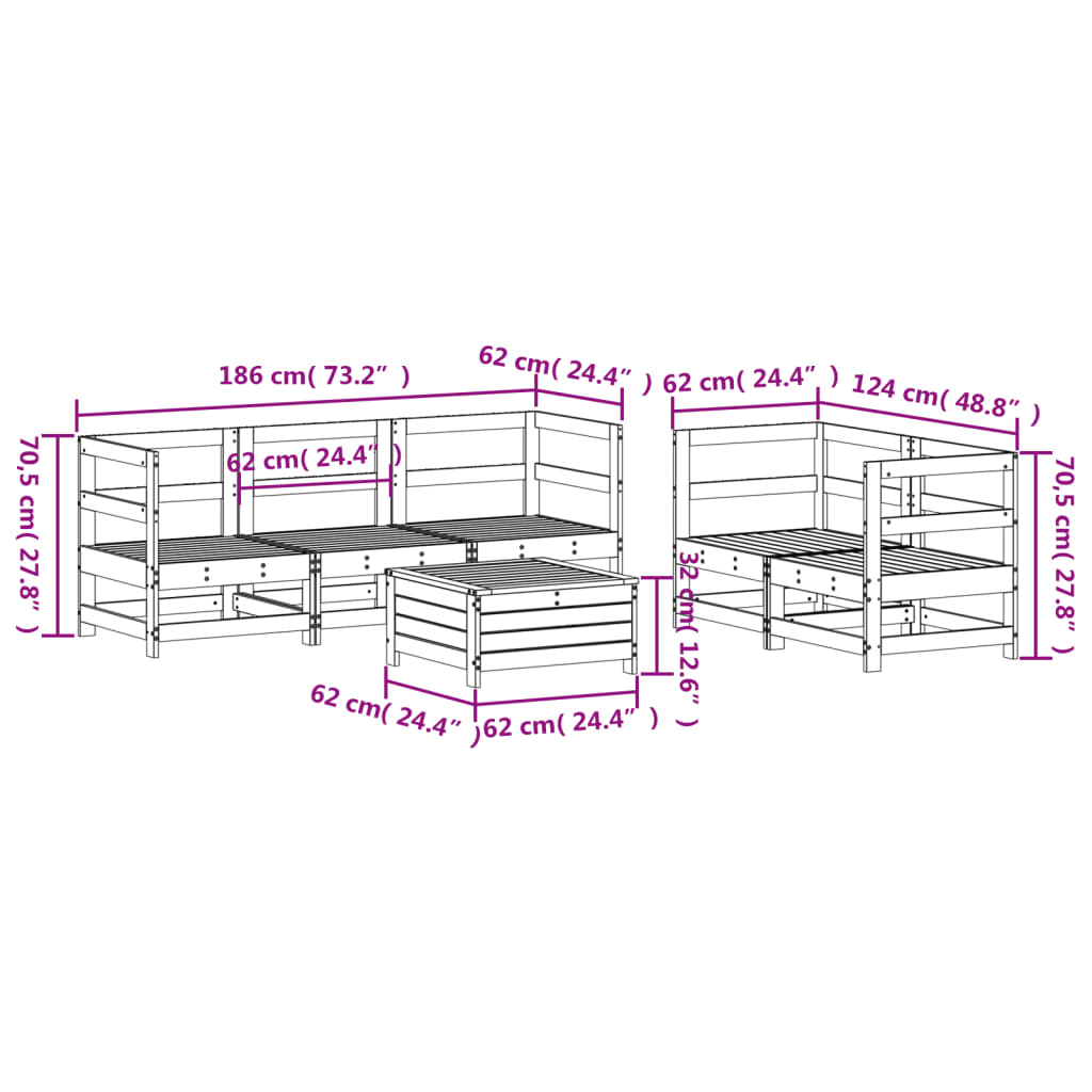 6 Piece Garden Sofa Set White Solid Wood Pine
