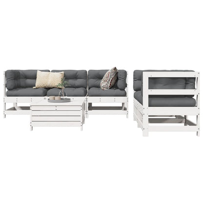6 Piece Garden Sofa Set White Solid Wood Pine